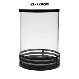 ZE-3202M Cylinder Candle Holder Round Clear Glass <b>Black</b> Base Home Decoration <b>Lantern</b> - Product Image 1