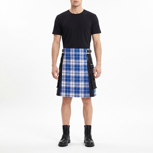 Kilt utilitaire écossais bleu et blanc à carreaux pour homme, avec poches cargo et sangles à boucle réglables, tenue de travail personnalisée - Product Image 3