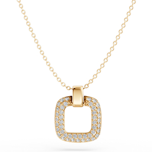 Luxury 18K Gold Plated Diamond Pendant Necklace With Round Brilliant Cut Geometric Square Design <b>Box</b> <b>Chain</b> Unisex Everyday Wear - Product Image 1