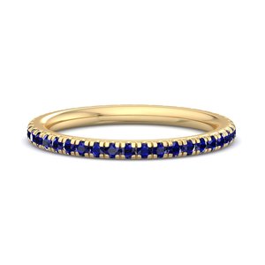 Anillo de lujo en oro rosa con zafiro azul, corte brillante redondo, banda eterna apilable, joyería de moda de alto brillo para mujer, regalo. - Product Image 4