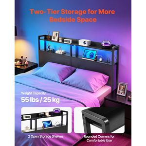 Cabecera de Cama Queen Size con 2 Estantes de Almacenamiento, Luces LED, 3 Tomas de Corriente y 3 Puertos USB, Estructura Resistente de Acero al Carbono - Product Image 5