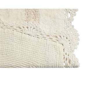 Cream Rectangular Cotton <b>Bath</b> Mat With Lace <b>Trim</b> Classic Tufted Design Non-slip Backing Machine Washable - Product Image 3