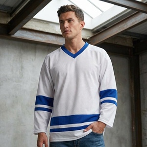 Maillot de hockey sur glace personnalisé 100 % polyester, col en V, manches longues, impression par transfert thermique, maillot d'équipe, vente en gros, fournisseur OEM ODM - Product Image 2