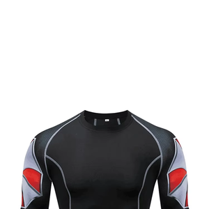 Men's Black <b>Long</b> <b>Sleeve</b> With <b>Red</b> And Gray Shoulder Panels Sublimation Print Quick Dry Spandex Polyester Material Rash Guard - Product Image 3