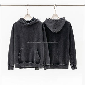 Sudaderas con capucha personalizadas Unisex de 450gsm, sudaderas con capucha y sudaderas para hombre, Sudadera con capucha desgastada de gran tamaño con lavado ácido negro bordado - Product Image 1