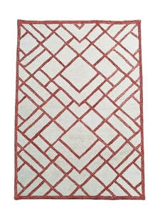 Contemporary Modern Abstract Geometric <b>Red</b> & Cream Hand-Tufted Wool Area Rug for Living Room with Cotton <b>Material</b> Set - Product Image 1