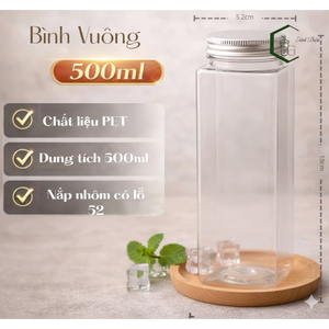 Bouteille en plastique PET carrée de 500 ml avec bouchon à vis en aluminium de 52 mm, emballage alimentaire pour jus, thé, café, boissons, OEM, Vietnam - Product Image 5