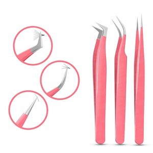 Juego de pinzas de acero inoxidable ligeras de varios estilos con puntas plateadas adecuadas para aislar pestañas individuales - Product Image 1