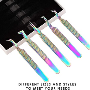Rainbow Color Professional Stainless Steel Eyelash Tweezer Kit with Custom Logo Durable Tips Reusable Multiple Shapes - Product Image 3