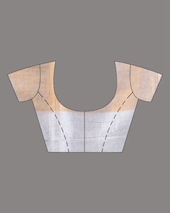 Sari KV en tissu doux doré et blanc avec pompons et chemisier non cousu - Product Image 5