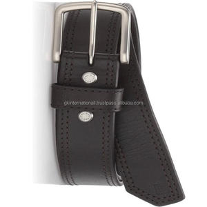 Ceinture épaisse en cuir noir Durable pour hommes, ceinture décontractée à double couture avec boucle réglable - Product Image 5