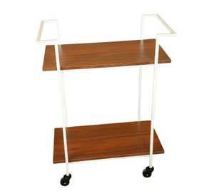 Modern Wood Metal Serving Trolley 2 Tier Wooden Tray Bar Cart Rolling Wine Beverage Cart Kitchen Storage Organizer Rack - Product Image 2