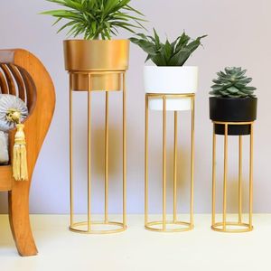 Luxury Gold <b>Hammered</b> Metal Planter Set of 3 with Black Iron Stand Indoor Plant <b>Holders</b> - Product Image 3