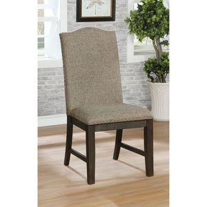 Espresso Warm Gray Solid Wood Dining <b>Chairs</b> Transitional Set of 2 Nail Heads Fabric Upholstered <b>Padded</b> Seat Rustic Kitchen Style - Product Image 1