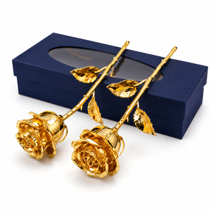 Rose éternelle dorée de luxe, véritable fleur de rose trempée dans l'or 24 carats, avec vase doré et coffret cadeau en velours noir haut de gamme - Product Image 4