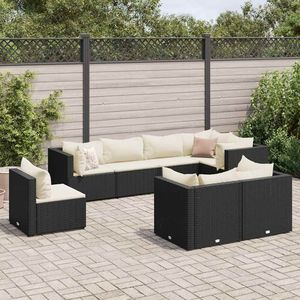 Ensemble de salon de jardin en polyrotin noir 8 pièces avec coussins - Product Image 1