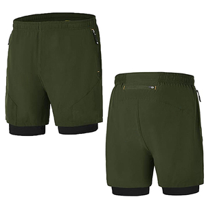 Pantalones Cortos Bermuda para Hombre, Color Verde Oliva, de Secado Rápido, Cintura Elástica con Bolsillos, Estilo Deportivo Casual, Corte Medio, Tejido de Poliéster - Product Image 1