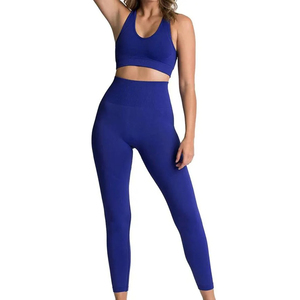 High Waist Yoga Set Racerback Sports <b>Bra</b> Full Length Leggings Color Blocking Contrast Binding Breathable Seamless Two Piece - Product Image 3