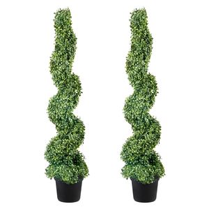 2 pezzi. Pianta Artificiale a Spirale di Bosso da 122 cm, Decorativa, Verde, in Plastica PE e Ferro - Product Image 1