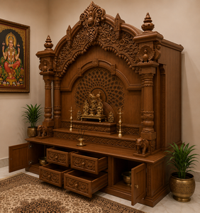 Customized Dark Walnut Polish Solid Teak Wood Modern Durable Hindu Pooja <b>Mandir</b> Home Temple Export Quality - Product Image 4