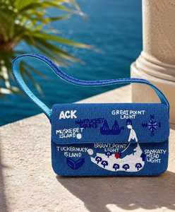 Handmade Rectangular Polyester Handbag with Nautical Embroidery Design <b>Blue</b> Color Washable - Product Image 1