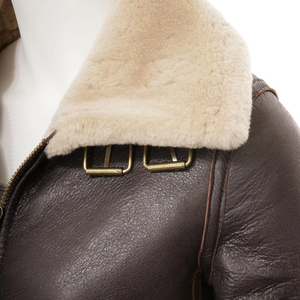 Women's Genuine <b>Sheepskin</b> Leather Bomber <b>Jacket</b> With Fur Trim Winter Coat Full Sleeve Zipper Closure Thick Windproof Style - Product Image 4