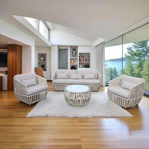 Ensemble de canapés contemporains en rotin avec coussins en mousse haute densité, mobilier de jardin extérieur, rotin PE imperméable et résistant aux UV - Product Image 5