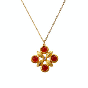 Collar con Colgante de Trébol de Cuatro Hojas de Cornalina Hecho a Mano, Cadena Ajustable de Latón con Baño de Oro de 18k, Joyería de Estilo Vintage que No se Deslustra - Product Image 2