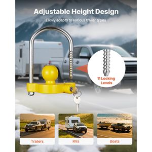 Kit de verrouillage de remorque antivol robuste, hauteur réglable, compatible avec les attaches de 1-7/8, 2 et 2-5/16 pouces pour VR, verrouillage à bille, résistant à l'effraction - Product Image 6