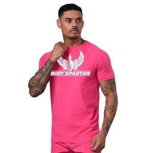 เสื้อยืดออกกำลังกายสีชมพูสดใสสำหรับผู้ชาย แขนสั้น ระบายอากาศได้ดี น้ำหนักเบา เหมาะสำหรับวิ่ง ฟิตเนส ออกกำลังกายในยิม - Product Image 1