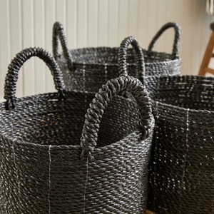 Set of 3 Black and Natural Seagrass <b>Baskets</b> Handmade <b>Storage</b> <b>Basket</b> Wholesale eco-friendly Made in Vietnam - Product Image 5