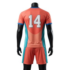 Men Coral Turquoise Sublimated Netball Jersey Shorts Set Polyester <b>Athletic</b> Performance Team Sports Wear Competition Apparel - Product Image 2