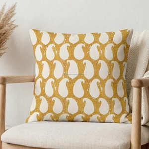 Mustard Indian Hand Block Printed Pillow <b>Cover</b> Botanical Leaf Pattern Throw <b>Cushion</b> Organic Modern Decor - Product Image 3