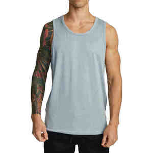 Men's Light Blue Knitted Tank <b>Top</b> O-Neck Solid Color Casual Wear - Product Image 1
