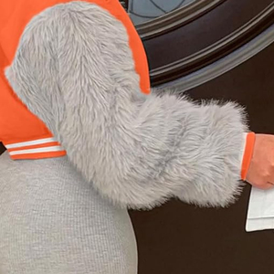 New Arrival Good Supplier Faux Fur Sleeve Wholesale Rate Loose Fit Flight For Autumn Winter College Baseball Crop Varsity <b>Jacket</b> - Product Image 4