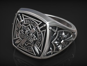 925 Sterling <b>Silver</b> Black Oxidized Moissanite <b>Crown</b> Cross Neo-Gothic Cocktail Ring with Bezel Setting - Product Image 3