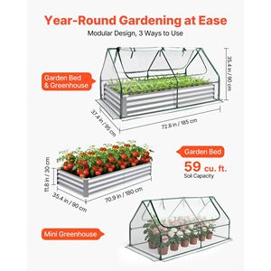 Kit Orto Rialzato Rettangolare 6x3x1 piedi in Metallo Zincato con Copertura in PE per Serra da Giardino Esterna - Product Image 2
