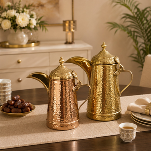Brass Arabic Dallah Coffee <b>Pot</b> <b>Set</b> | Hammered <b>Tea</b> Coffee Maker for Eid Ramadan Gulf Style Serveware Gift Luxury Kitchen Decor - Product Image 3