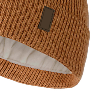 Gorro de Invierno de Lujo 2026 con Forro de Satén, Parche de Cuero Personalizado, Tono Tierra, Tejido de Punto, Forro de Seda Suave, Antifrizz, para Exteriores - Product Image 6