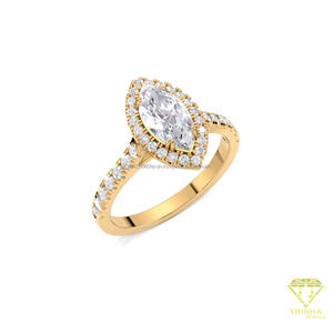 Anillo de compromiso de moissanita con corte marquesa y halo, de oro amarillo, con pavé, para boda, promesa o aniversario, para mujer - Product Image 4