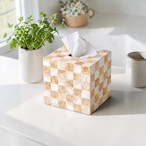 Boîte à mouchoirs en bois faite à la main avec incrustation de nacre pour la décoration de la maison - Product Image 6
