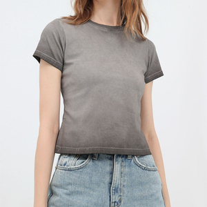 Women's Crop 300Gsm 100% Cotton <b>Woolen</b> Fabric Breathable Anti-Wrinkle Eco-Friendly Winter <b>Top</b> High Quality O-Neck Collar - Product Image 2