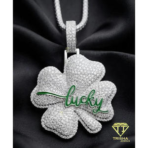 Pendentif trèfle à quatre feuilles en moissanite de qualité supérieure, en argent sterling 925, porte-bonheur, bijoux hip-hop - Product Image 2