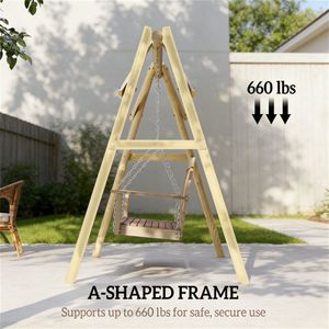 Tabouret de balançoire en bois naturel pour véranda, cour, jardin, utilisation en extérieur - Product Image 3