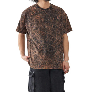 T-shirts pour hommes en coton délavé effet vintage, coupe ample, matière respirante, manches courtes, style décontracté, mode été. - Product Image 1