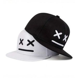 Unisex Street Style Snapback Cap 6-Panel Embroidered Character Design <b>Black</b> White Adjustable Fit Casual 100% Polyester Sports - Product Image 1