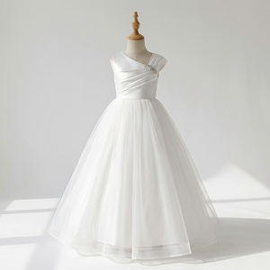 Robe de demoiselle d'honneur blanche à une épaule en satin et tulle, doublure douce, tissu sûr, pour mariage, communion, fête, budget UE - Product Image 1