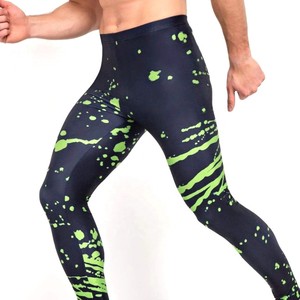 Leggings de Compresión de Spandex para Hombre, Largos, de Secado Rápido, Negros, Verdes, con Patrón Geométrico, Cintura Elástica - Product Image 6