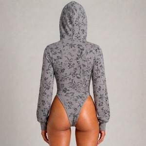 Combinaison pour femme de qualité supérieure, décontractée, à capuche, en polyester/coton, à manches longues, en tissu extensible, à motifs, douce au toucher, confortable - Product Image 2