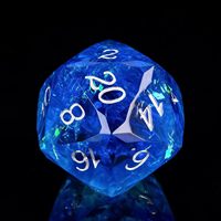 Dés à Jouer D&D D20 en Résine Multicolore Violet et Bleu, 1 Pièce, Écologique, Bords Tranchants, Inclusions de Feuille Scintillante, Faits à la Main pour Jeux de Rôle
